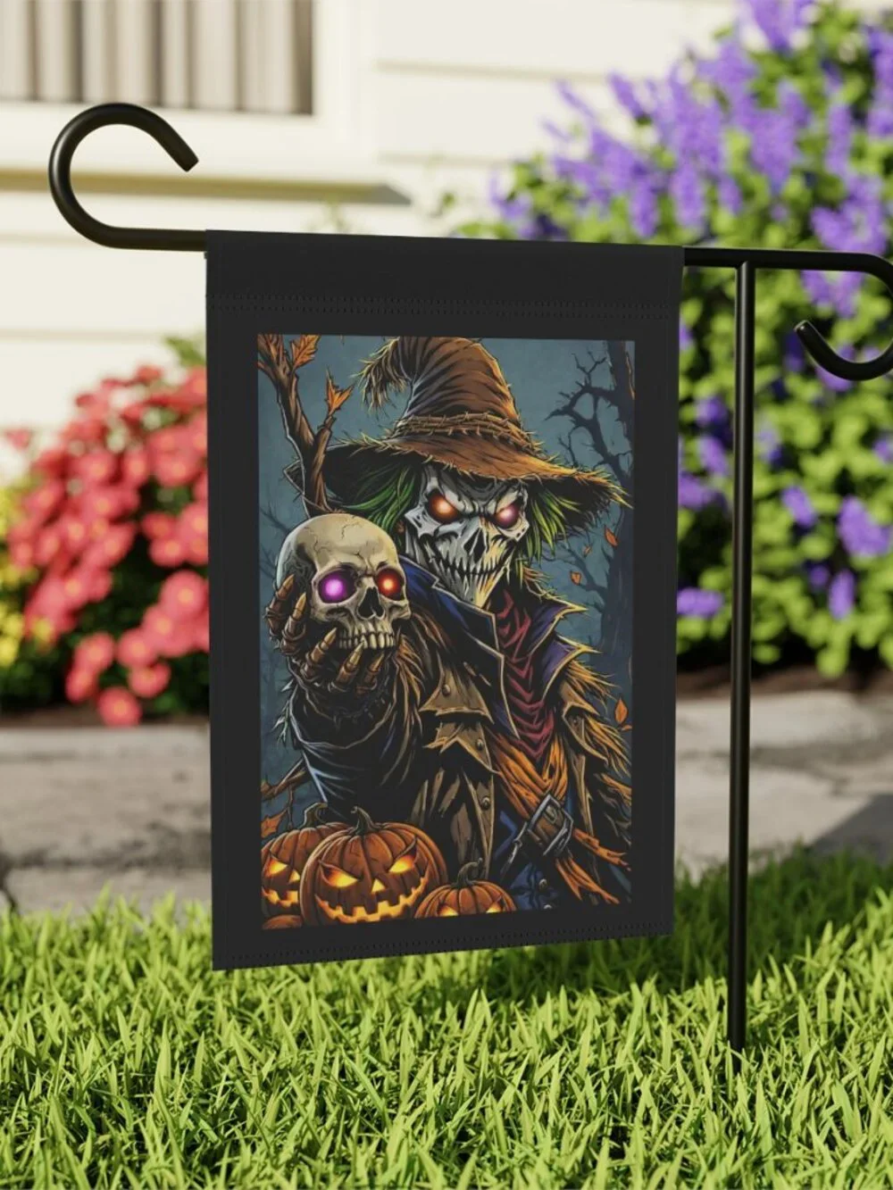 Scary Scarecrow Skull Halloween Garden Flag